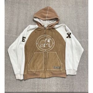 vintage EXCO Hoodie mens large brown 2000s y2k bulldog zip up